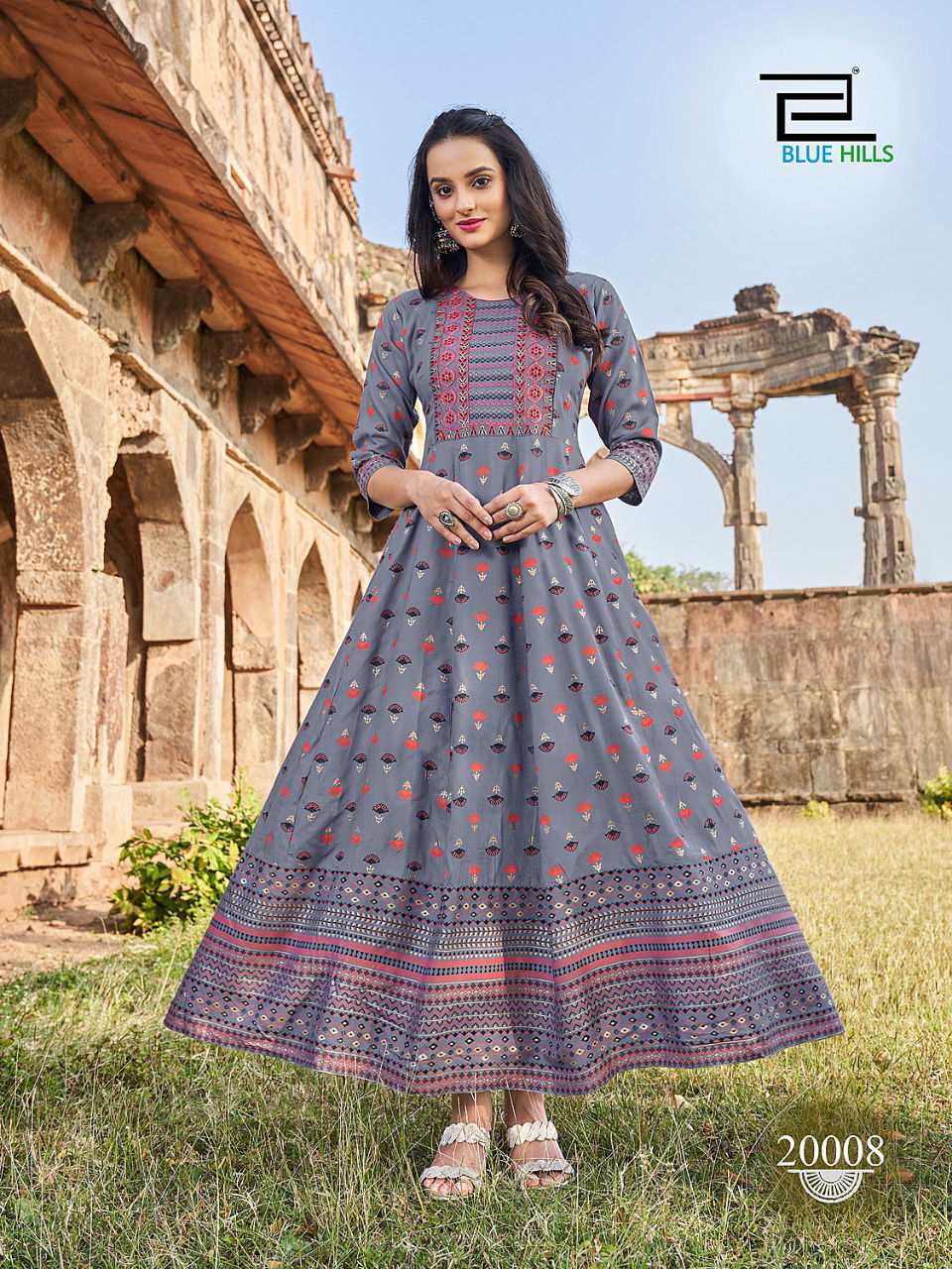 Blue Hills Up To Date 20 Long Printed Designer Wear Wholesale Anarkali Kurtis Catalog